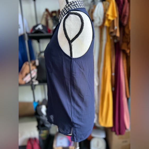 Katie k Sexy Metallic Studded Collar Navy Blue Shirt size Xs - Picture 4 of 8